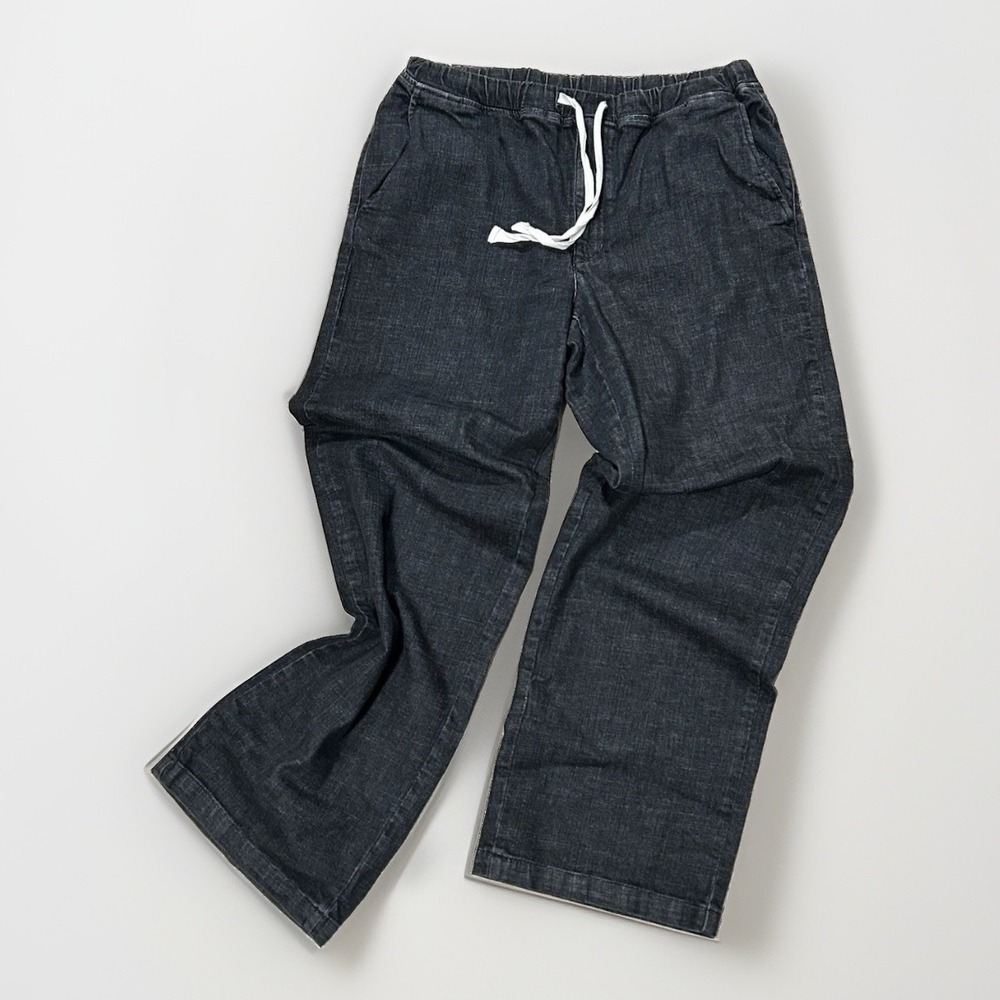 Eileen Fisher Organic Cotton Denim Drawstring Baggy Wide Pants Oversized Fit - S